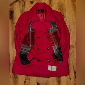 London Fog Women's Vibrant Red Pea Coat
